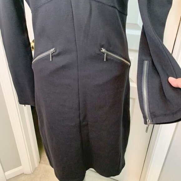 Athleta Celebration Ponte Cotton Athleisure Sporty V Neck Black Casual Dress - Picture 4 of 10